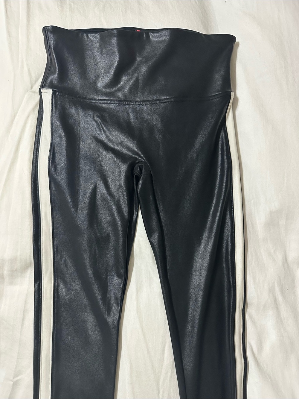 SPANX Black Striped Faux Leather Leggings - Picture 2 of 6